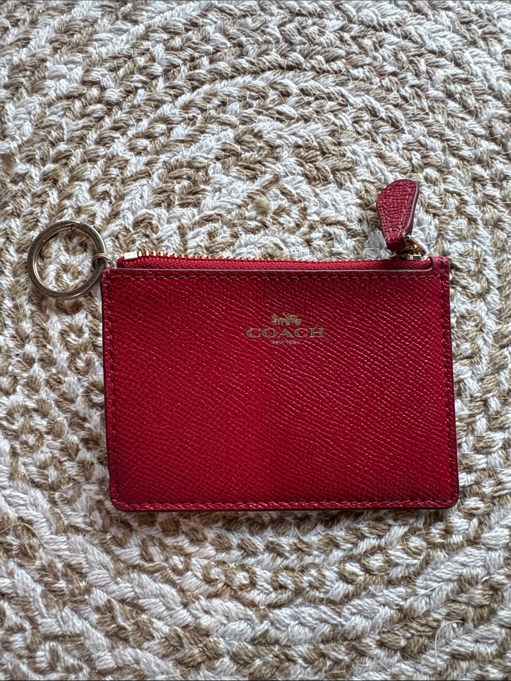 Coach Red Leather Zip Card Case with Key Ring